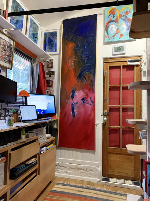 Doug Petrovic, oeuvres, et place de travail de développeur Doug Petrovic, huiles et gouaches, comme cadre de travail